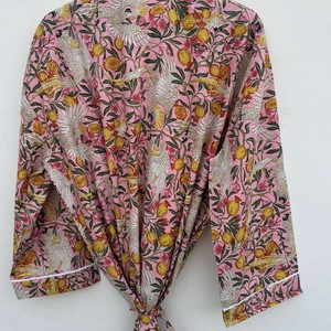 Bata Kimono de Algodón con Estampado Floral para Mujer, Bata de Baño Roja Estilo Boho, Kimono Ligero de Verano, Ropa de Playa, Bata Informal - Product Image 4