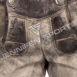 Shorts traditionnels bavarois en cuir suédé de vache véritable pour femmes avec bretelles - Product Image 2
