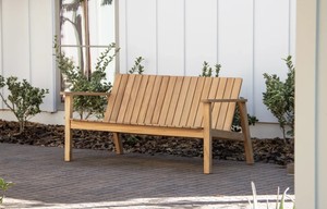 Banc de jardin moderne en teck Adirondack pour 2 personnes, avec lattes, pour terrasse, véranda, salon de jardin - Product Image 1