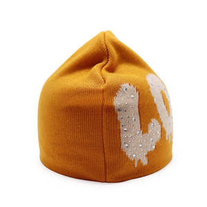 Yellow Beanie Hat With Rhinestone Letter UC Pattern Unisex Casual <b>Winter</b> <b>Cap</b> - Product Image 5