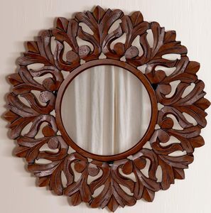 Handcrafted <b>Round</b> Wooden <b>Wall</b> <b>Mirror</b> Decorative Floral Carved Frame Rustic Home Decor Accent <b>Mirror</b> - Product Image 2