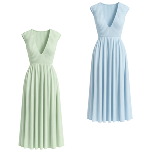 Robe midi décontractée en nylon côtelé uni à col rond et manches courtes pour femme, respirante, pour un usage quotidien - Product Image 1