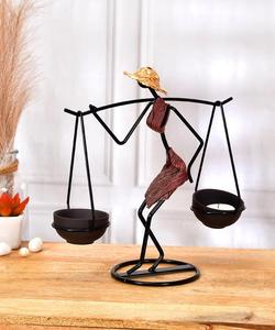 Iron Figurine Candle <b>Stand</b> with Straw <b>Hat</b> and Cloth Detail for Home Decoration - Product Image 4
