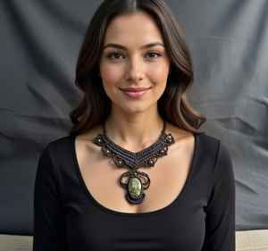 Chaîne en bambou macramé vert foncé ornée |   Bijou classique en forme de boule, tressage complexe, style forêt |   HARI OM CREATIONS - Product Image 3