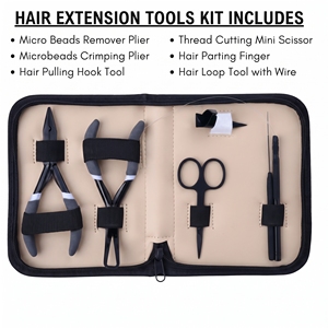 Kit d'outils pour extensions capillaires en acier inoxydable de qualité chirurgicale, comprenant pince à micro-perles, crochet de tirage et applicateur à boucle de fil, pour salon - Product Image 2
