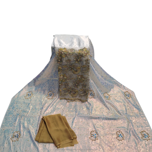Tissu africain de luxe marron Fransawi Dirac 100% polyester brodé floral avec sequins, élégant pour mariage et soirée - Product Image 3