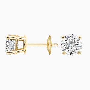 Boucles d'oreilles classiques solitaires à quatre griffes avec diamant - Product Image 3