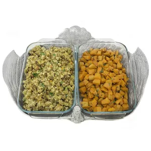 Ensemble de plats de service en verre double avec support en métal argenté en forme de feuille pour buffet, mariage, hôtel, restaurant - Product Image 4