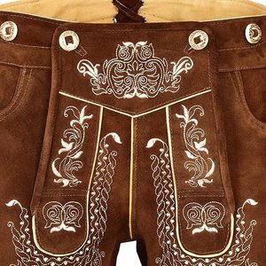 Shorts traditionnels bavarois en cuir véritable pour homme, broderie florale, coupe classique, marron - Product Image 5