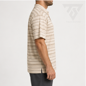Camisa Polo a Rayas Beige Marrón para Hombre Trackstar, Manga Corta, Cuello con Botones, Camisa Casual de Golf, Logotipo Personalizado - Product Image 2