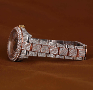Montre de luxe bicolore sertie de diamants pour hommes et femmes |   Montre-bracelet en quartz or rose et argent - Product Image 3