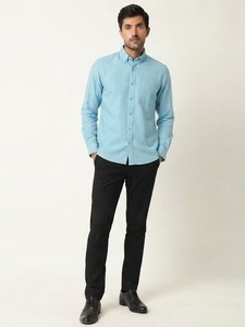 Camisa Casual de Algodón Popelín Azul Claro para Hombre, Manga Larga, Cuello Mao, Transpirable, para Primavera - Product Image 2