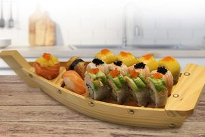 Plateau à sushi en bois naturel écologique, plateau de service pour sashimi, pour restaurants japonais, vente en gros - Product Image 3