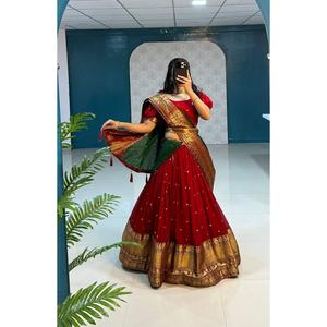 FANCY BLOOMING GEORGETTE SECUENCIA TRABAJO LISTO PARA LLEVAR LEHENGA CHOLI CON DUPATTA ROJO - Product Image 6