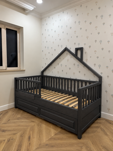 House Shape Kids Bed Wooden Toddler Bed With Railens and Storage <b>Drawer</b> Custom Color for <b>Nursery</b> Room - Product Image 4