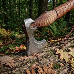 Hache artisanale haut de gamme en acier au carbone de Pasha Enterprises, manche en bois, étui en cuir, couteaux de survie en plein air, motif viking - Product Image 3