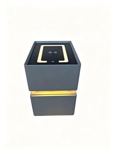 Table de chevet moderne minimaliste en métal avec chargeur sans fil et bande lumineuse RGB, 2 tiroirs, meubles de chambre à coucher - Product Image 1