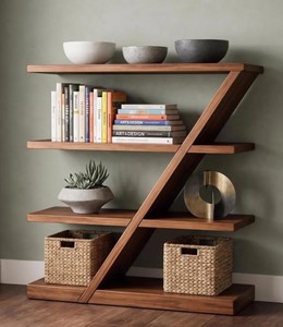 Modern <b>Wooden</b> Tiered Shelf 4-Tier Freestanding Backless <b>Bookcase</b> For Living Room Home Furniture Midcentury Design - Product Image 3