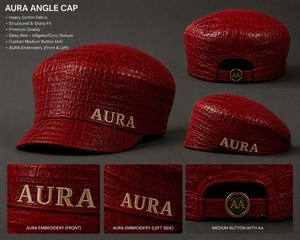 Custom Red Croc Texture Cotton Cap Embroidered <b>Flat</b> Top Cadet <b>Hat</b> - Product Image 1