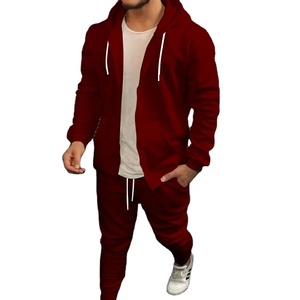 Ensemble de sport d'hiver pour hommes, couleur unie, costume décontracté tendance, veste à capuche, pantalon, ensemble deux pièces, 100% coton polaire - Product Image 4