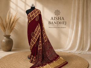 Premium Gajji Silk Ajrakh Print Saree Traditional Handcrafted Ethnic Designer Party Wear Saree with Running <b>Blouse</b> - Product Image 2