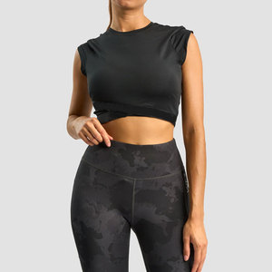 Camiseta sin mangas para mujer, diseño de top corto liso, corte ajustado con elástico en la parte inferior, alta elasticidad, para yoga, gimnasio, entrenamiento, uso casual - Product Image 4