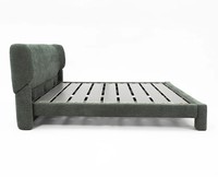 Cadre de lit king size moderne et luxueux en tissu rembourré avec sommier en bois de manguier couleur vert armée