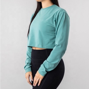 Camisetas personalizadas para mujer, Top corto de cuello redondo, sudaderas de algodón y licra, camiseta atlética de manga larga holgada - Product Image 6