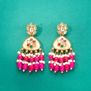 Boucles d'oreilles pendantes en alliage faites à la main, zircon taille princesse, imitation perle, placage mat Mehndi, bijoux de mariage Kanhai Jewels Nickel - Product Image 4