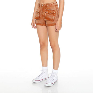 Shorts de mezclilla de cintura alta para mujer, con lavado ácido y efecto desgastado, informales, venta al por mayor, ropa urbana, fábrica OEM - Product Image 5