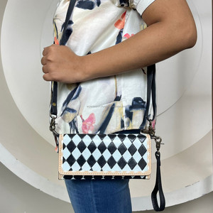 Cartera de mano larga de cuero a cuadros a precio de fábrica, Cartera de mano de cuero de vaca Real, bandolera, carteras triples para mujer - Product Image 4