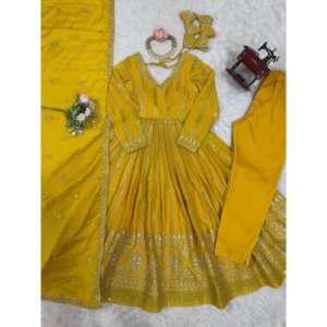 Vestido de Fiesta Elegante Hecho a Mano con Cuello en V, Lazo Cruzado, Bordado en Organza, Talla XL, Cintura Imperio, con Dupatta - Product Image 3