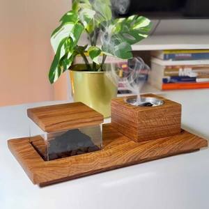 Wholesale Premium Mango Wood <b>Bakhoor</b> Burner Set with Acrylic Storage Box Bulk Traditional <b>Oud</b> Incense Holder Tray Modern Zen Mab - Product Image 1