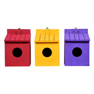 Handcrafted <b>Wooden</b> Birdhouse Decorative Bird <b>House</b> with Round Entrance Hole and Sloped Roof for Garden Backyard - Product Image 3