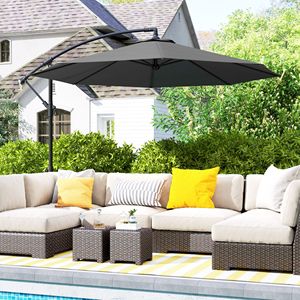 Ombrellone da Patio a Braccio Laterale Inclinabile Grigio da 3 Metri con Protezione UV, Impermeabile, in Poliestere, Base a Croce (Peso Non Incluso) - 3M - Product Image 2