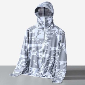 Veste de pêche à capuche anti-UV UPF 50 à imprimé géométrique personnalisé, en polyester sublimé, fermeture éclair, manches longues, vêtements d'extérieur - Product Image 1