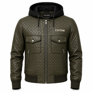 Custom Men's Quilted PU Leather Biker <b>Jacket</b> Premium Motorcycle Outerwear Long Sleeve Stylish Stand Collar Waterproof Breathable - Product Image 1