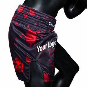Pantalones Cortos de Muay Thai Personalizados de Última Tendencia, Negros con Gráficos Rojos, Profesionales de Boxeo, Ajuste Delgado, Ligeros, Transpirables, Premium - Product Image 5