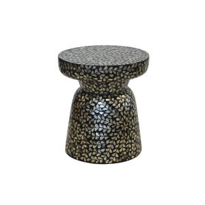 Taburetes con diseño de hojas negras, mesa auxiliar pequeña de mosaico artesanal de nácar para decoración de sala de estar y dormitorio. - Product Image 1