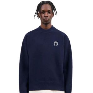 Pull en tricot bleu marine, coton doux de qualité supérieure, design ajusté confortable pour une tenue décontractée et élégante toute la journée - Product Image 6