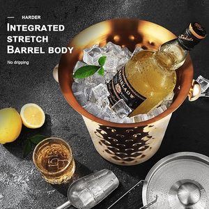 Seau à glace isotherme en acier inoxydable 5L couleur or avec poignées pour refroidissement du vin, accessoires de bar, traiteur, fêtes en extérieur - Product Image 4