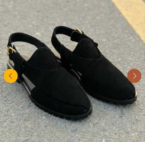 Sandalias Planas de Gamuza Negra con Punta Abierta, Correa con Hebilla, Zapatos Casuales de Verano, Suela de Goma Antideslizante - Product Image 6
