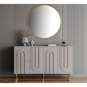 Modern Gray Lacquered 4-Door Wooden Cabinet Sideboard <b>Buffet</b> <b>Server</b> for Living Room Entryway Hallway Storage - Product Image 5