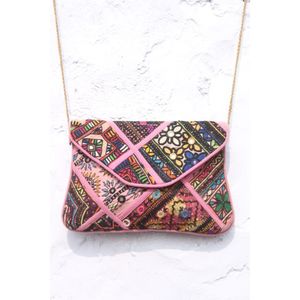 Pochette à main pour femme, best-seller, broderie à la main, style Banjara, décontractée, à fermeture ouverte, avec chaînes, patchwork et travail de miroirs - Product Image 1