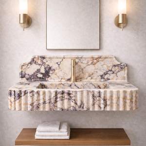 Lavabo de Mármol Calacatta Viola de Lujo Moderno para Hotel y Almacén, con Diseño Irregular Acanalado y Desagüe - Product Image 1