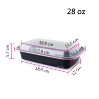 Boîte à lunch jetable en plastique PP durable TC-2928 TC Container, couvercle noir, 28 oz, forme rectangulaire, pour les repas quotidiens