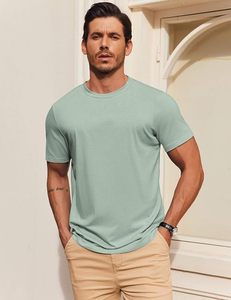 T-shirt à manches courtes pour homme, vert menthe uni, col rond, décontracté, respirant, 100% coton, coupe régulière, jersey tricoté - Product Image 2