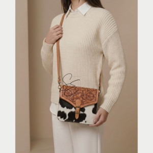 Bolso de Hombro Cruzado Bohemio de Cuero Genuino Grabado con Pelo de Vaca Vintage para Mujer, Estilo Western, Bolsos de Moda 2026 - Product Image 4