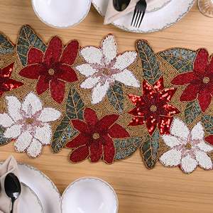 Moderna y Encantadora Manteles Individuales Vintage con Cuentas Hechas a Mano, Bordado Floral de Encaje y Tela, Forma Cuadrada para Uso en la Cocina - Product Image 3