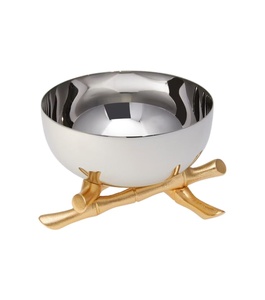 Nuevo Plato Decorativo con Base de Hojas Plateadas y Doradas, con Soporte Estilo Bambú, Decoración Elegante para el Hogar, para Aperitivos y Condimentos - Product Image 1